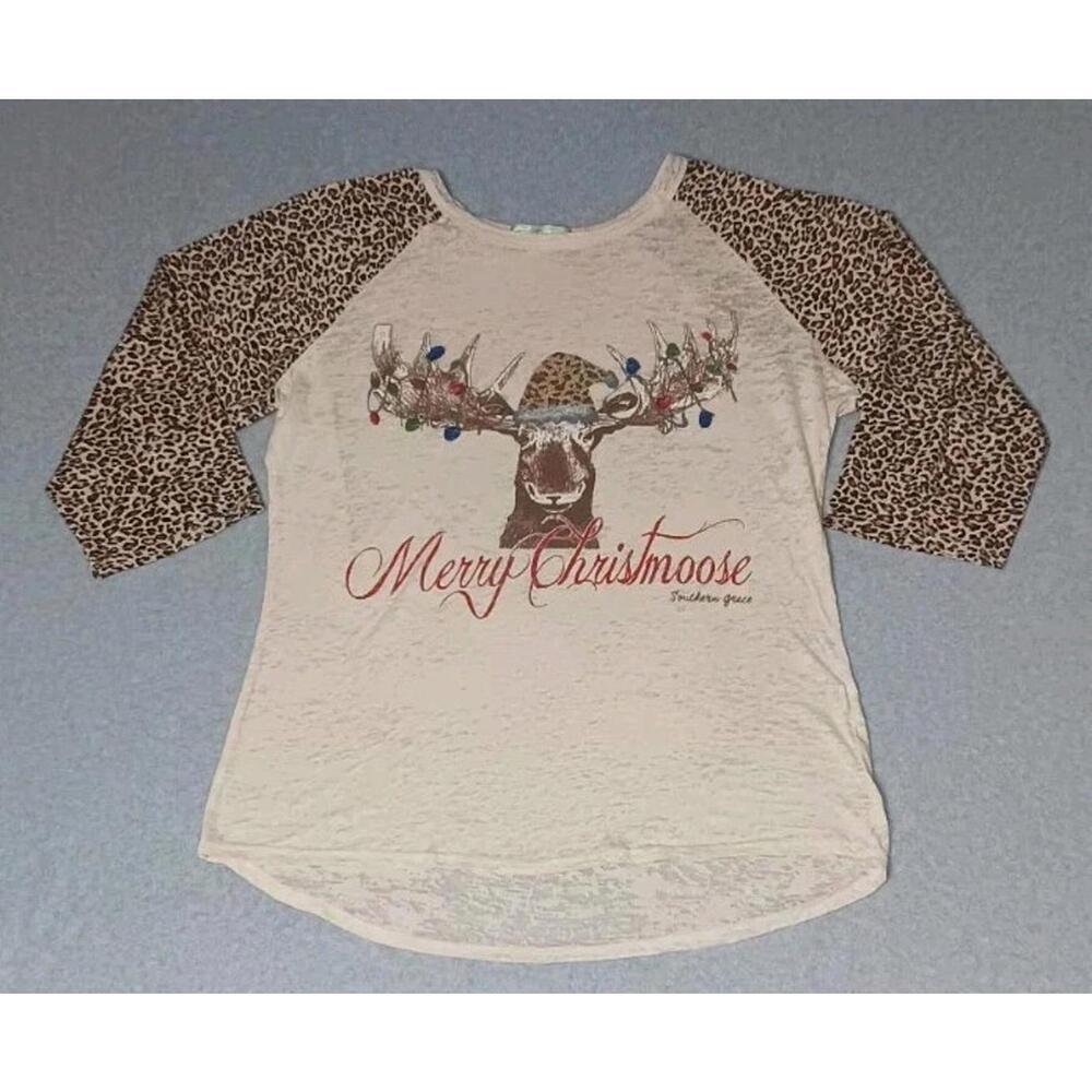 Southern Grace Quarter Sleeve Shirt Womens Size 2XL Leopard Print "Merry...